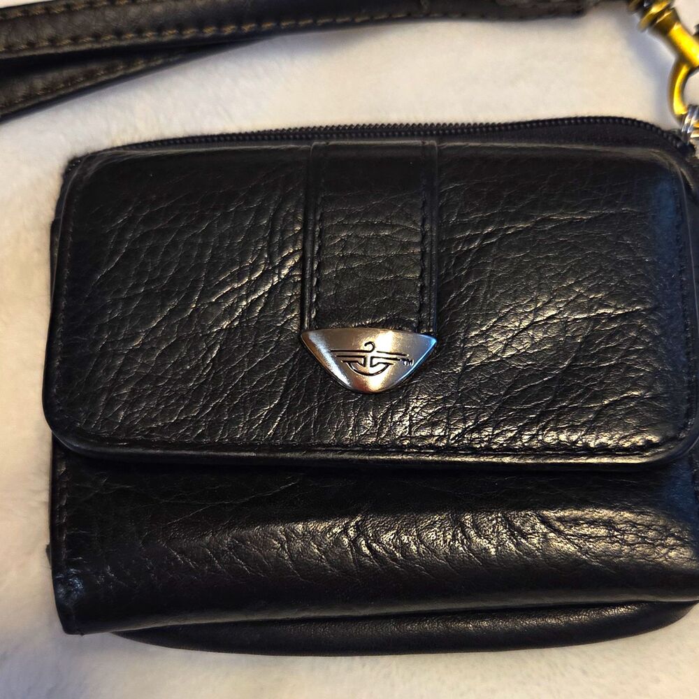 Dockers Black Leather Women's Wristlet Wallet w/ Zipper, ID Window & Card Holder